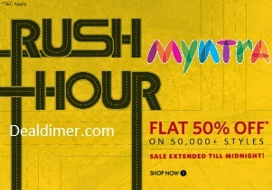 Clothing, Footwear & Accessories 50% off or more – Myntra Rush Hour Sale