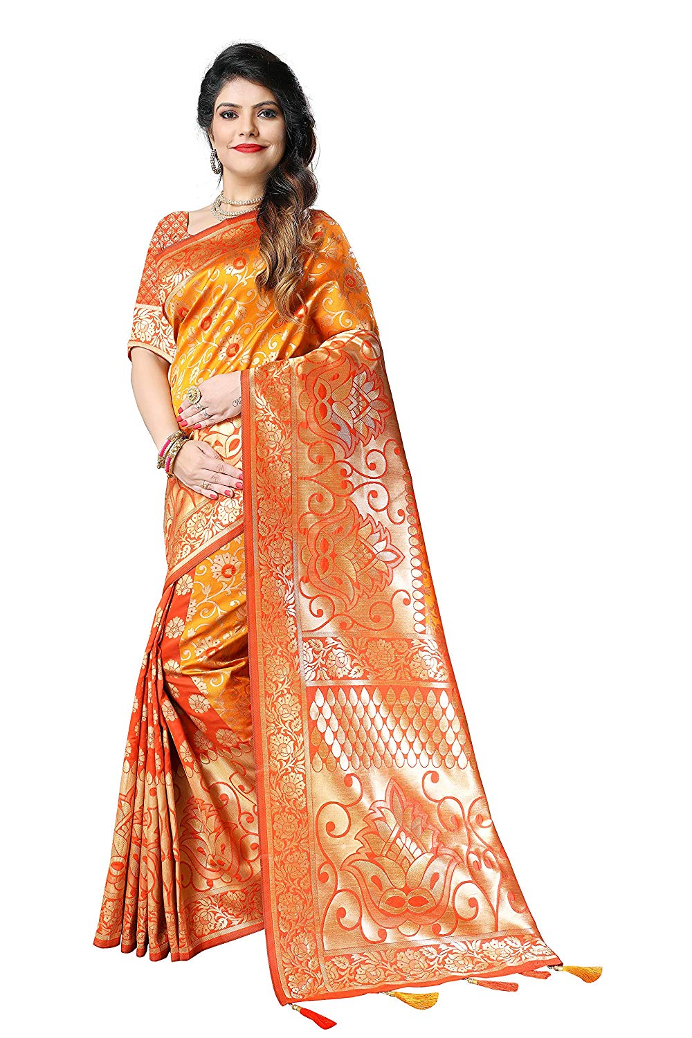 Silky Sarees Women's Banarasi Silk Saree with Heavy Blouse Piece