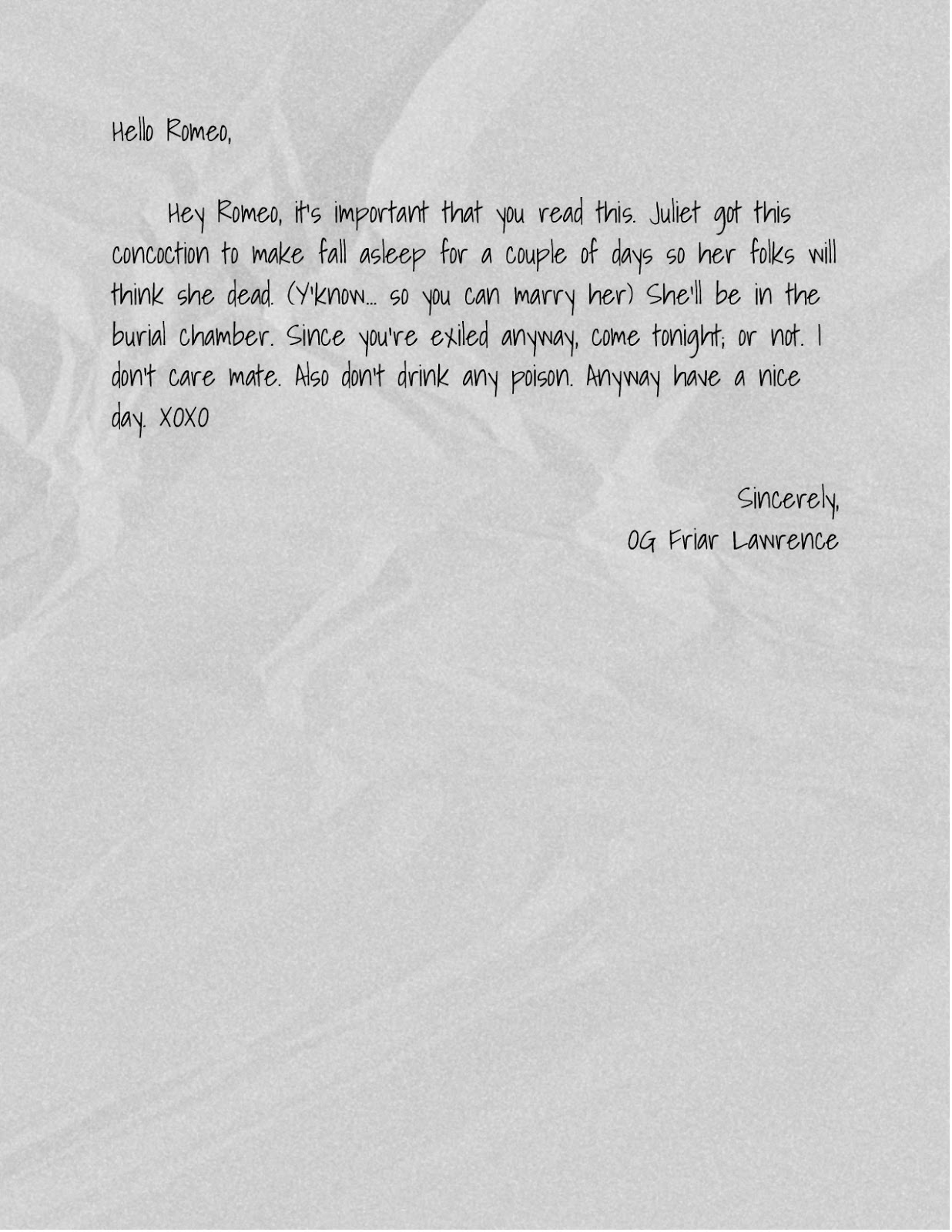 The Verona Whisper FRIAR'S LETTER TO ROMEO