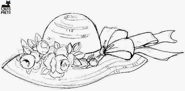 desenho de chapéu com rosas para pintar