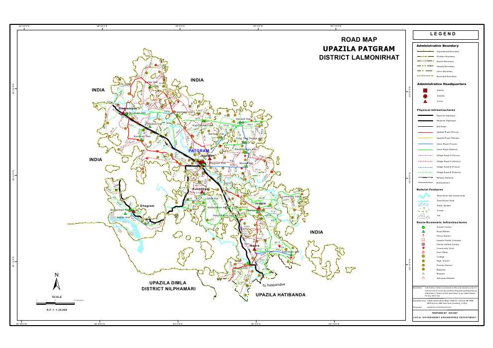 Patgram Upazila Road Map Lalmonirhat District Bangladesh