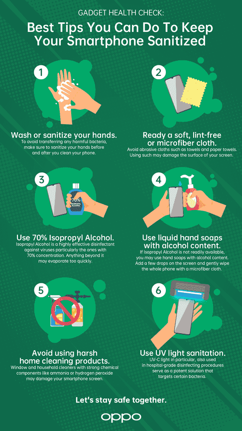 An infographic showing simple and easy-to-do tips to keep your smartphone and gadgets sanitized