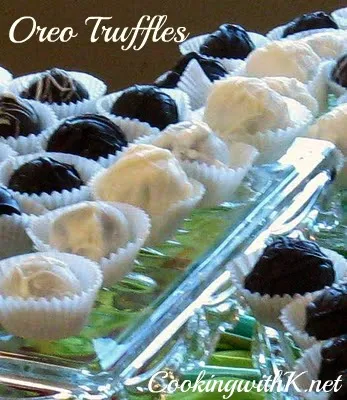 Oreo truffles, cookie crumbs blended with cream cheese and covered with a chocolate candy coating for the best-tasting truffles.