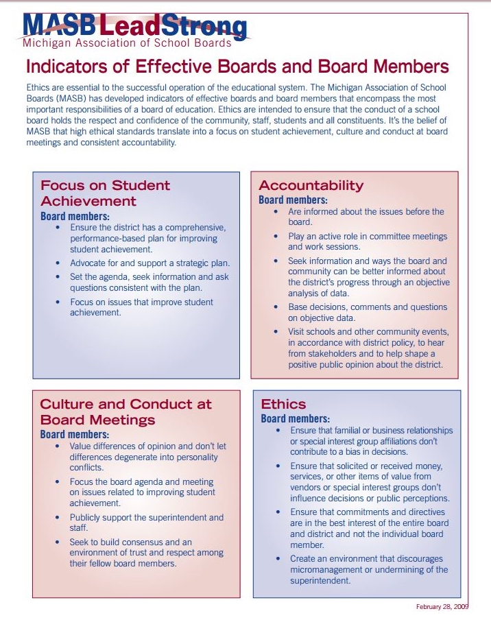 Bridgeport Musings Indicators Of Effective School Boards And Board Members