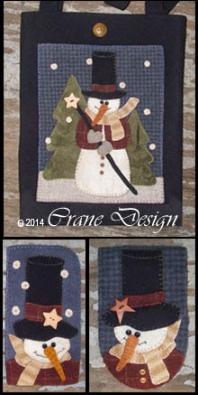 Stovepipe Snowman Wool Applique Collection includes Tote Bag, Smart Phone & Eyeglass Case