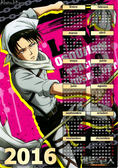 calendario 2016 shingeki no kyojin