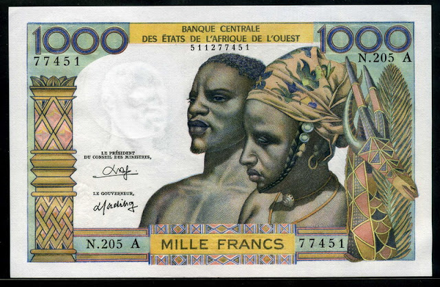 West African States currency 1000 Francs CFA banknote Central Bank