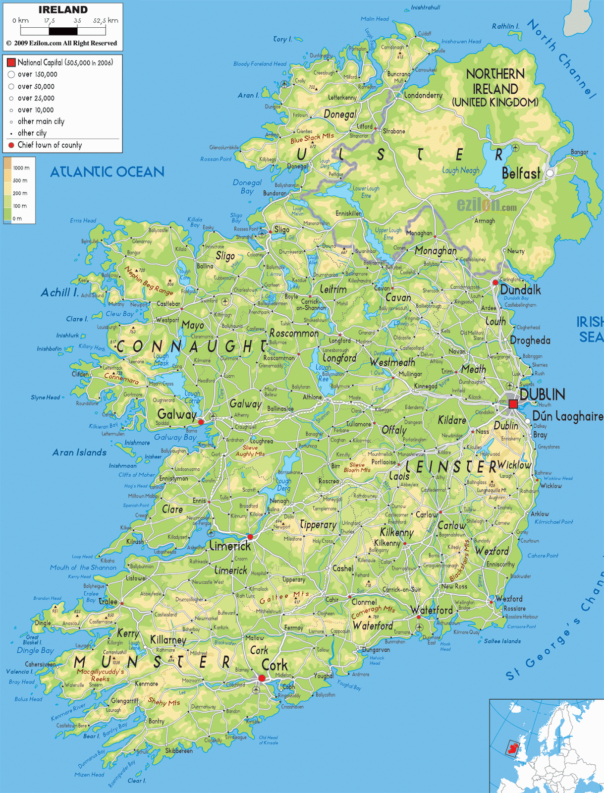 IRELAND - GEOGRAPHICAL MAPS OF IRELAND