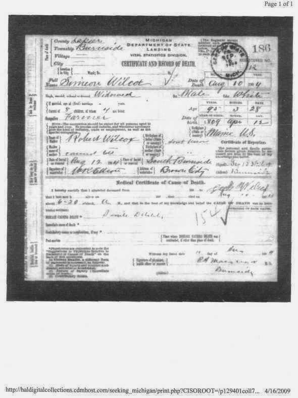 Death Certificate of Simon Wilcox Climbing My Family Tree: Death Certificate of Simon Wilcox