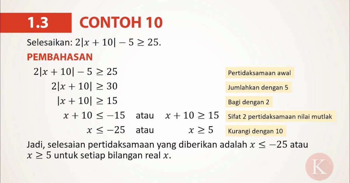 Contoh Soal Persamaan Nilai Mutlak Linear Satu Variabel