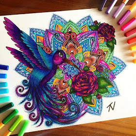 08-Hummingbird-Nigar-Tahmazova-Color-Plus-B&W-Animal-Ink-Drawings-www-designstack-co