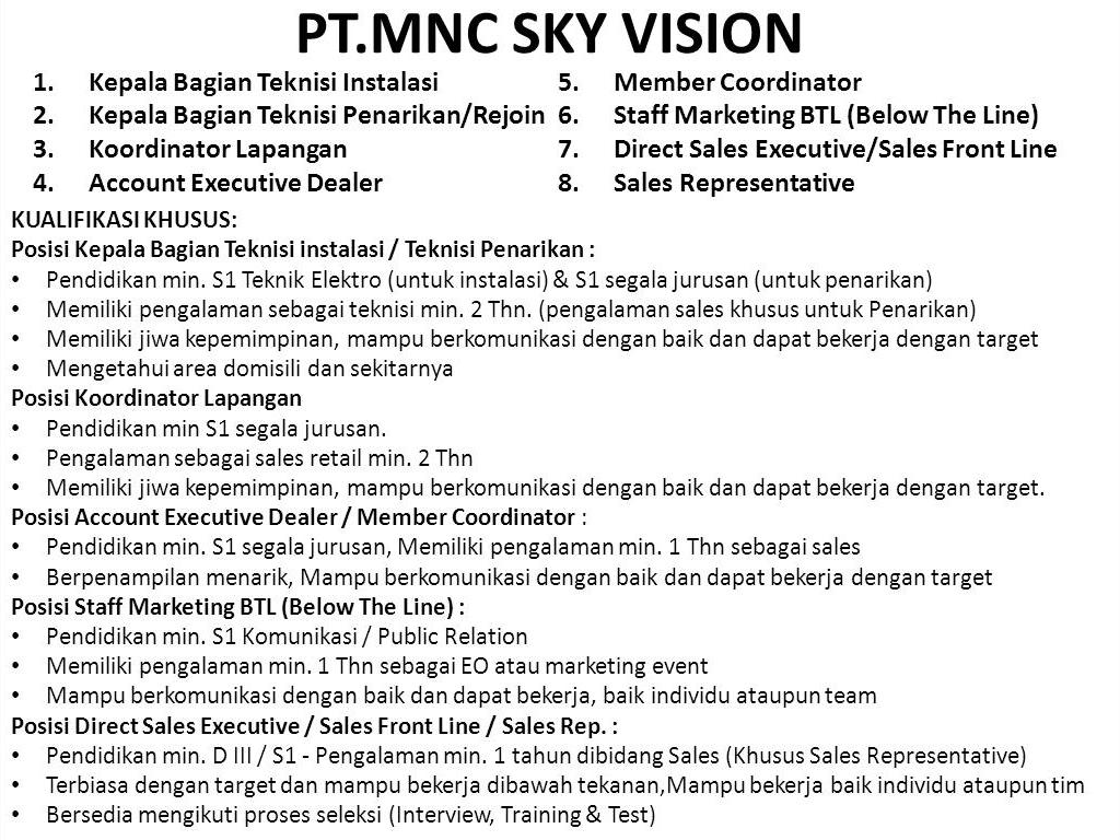 Lowongan Kerja Kota Balikpapan: Lowongan PT.MNC SKY VISION