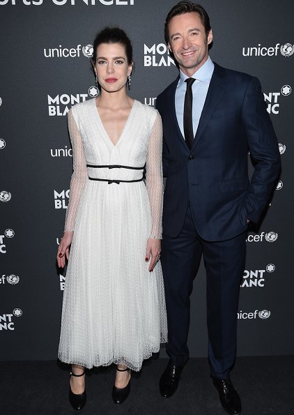 Charlotte Casiraghi of Monaco wore a white Giambattista Valli Long Sleeve V-Neck dress for Montblanc and Unıcef Gala Dinner