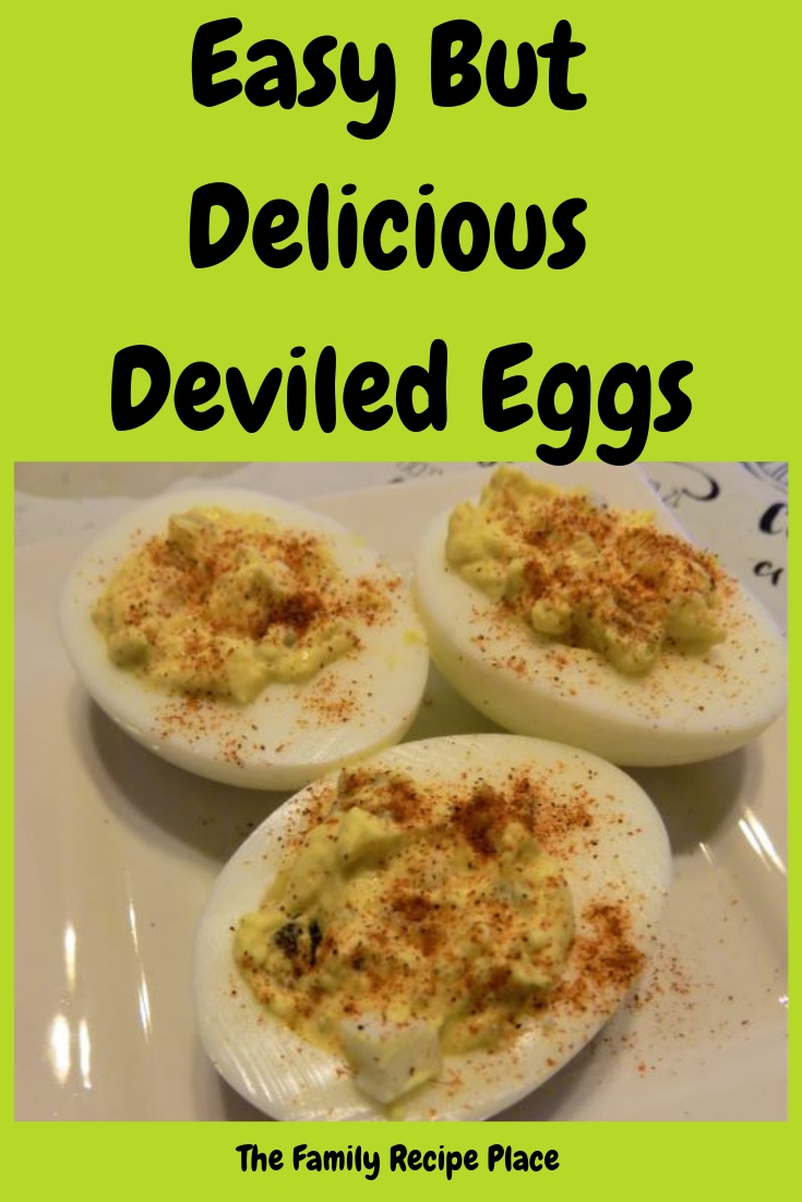 This is a made from scratch design of a picture and title of deviled eggs recipe