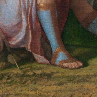 Dei di Bellini: calzare alato di Mercurio, particolare.