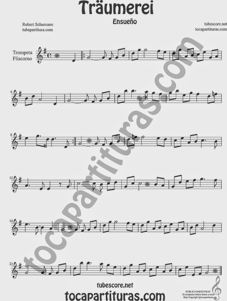 Traumerei Partitura de Trompeta y Fliscorno Sheet Music for Trumpet and Flugelhorn Music Scores by Robert Schumann