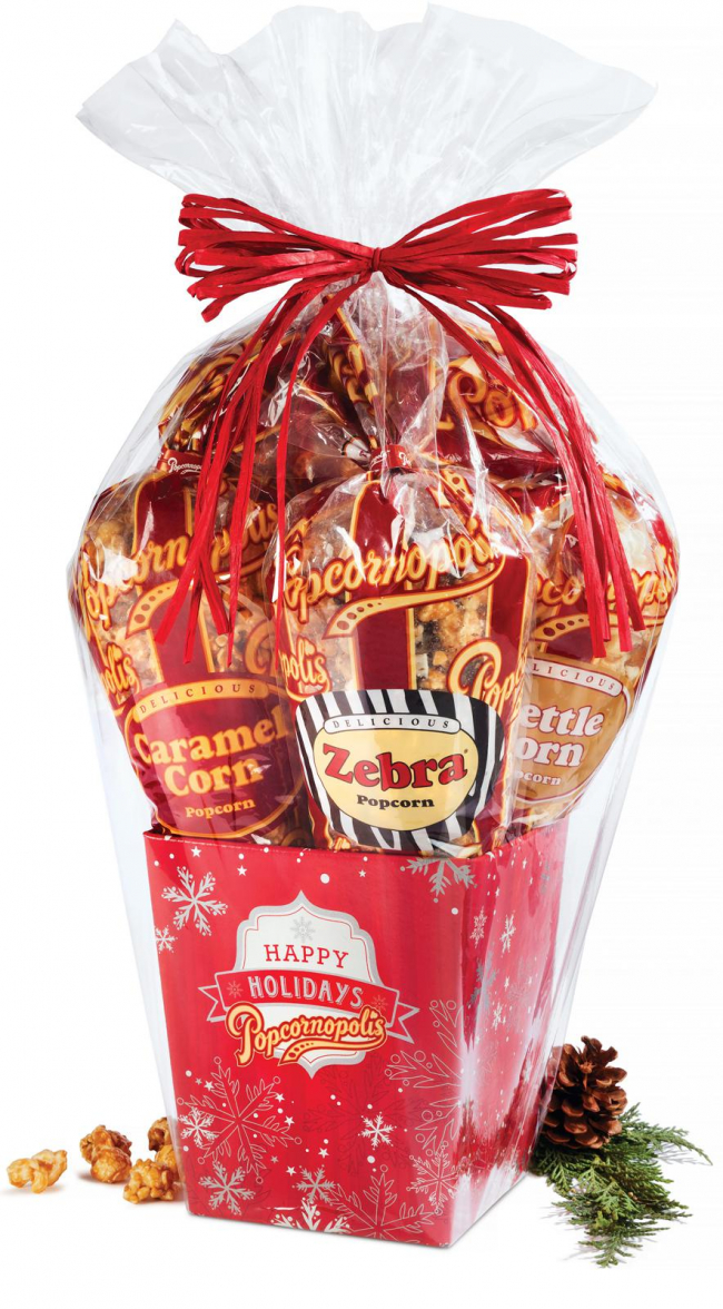 Holiday Guide Red Snowflake Gift Basket from Popcornopolis Mommy Katie