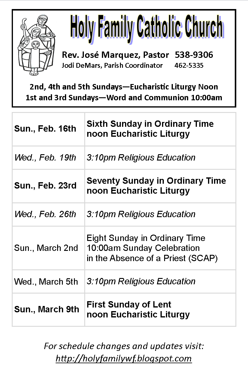 Holy Family Catholic Church Winifred Holy Family Bulletin