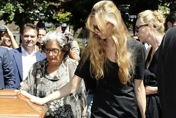 Beatrice Borromeo with her husband Pierre Casiraghi attend the funeral of her grandmother Marta Marzotto 