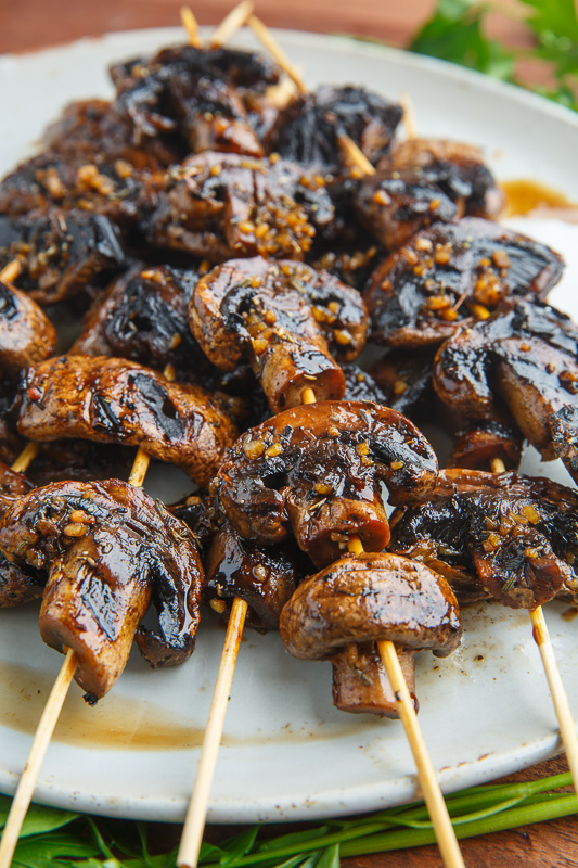 Balsamic Garlic Grilled Mushroom Skewers Recipe on Closet Cooking