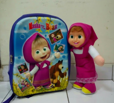 jual paket kado hadiah tas + boneka masha & the bear murah bagus anti hujan