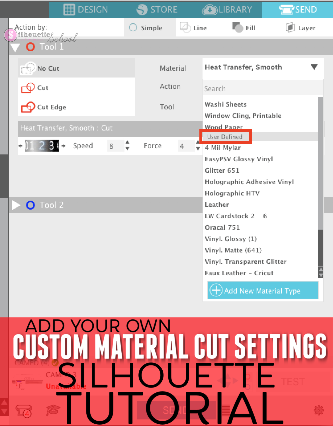 How to Add New Custom Material Cut Settings in Silhouette Studio