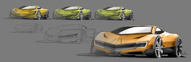 Marcelo Aguiar Mean Metal Motors M-Zero sketches front 3/4 view