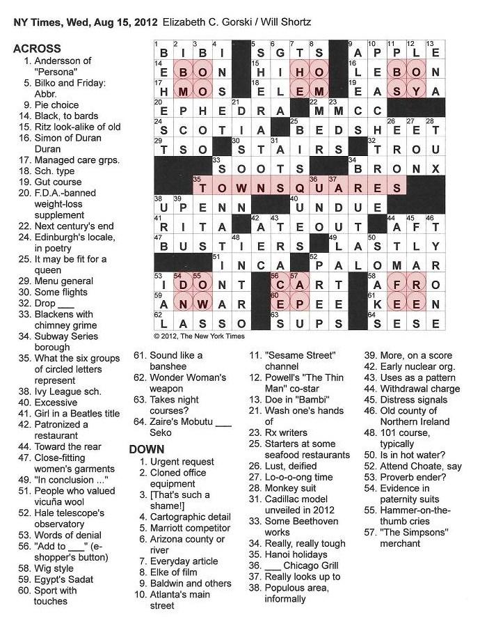 The New York Times Crossword in Gothic 08.15.12 — Town