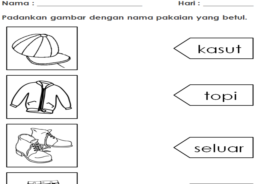 Prasekolah SK Ulu Kakus: TEMA MINGGUAN: PAKAIAN (lembaran 