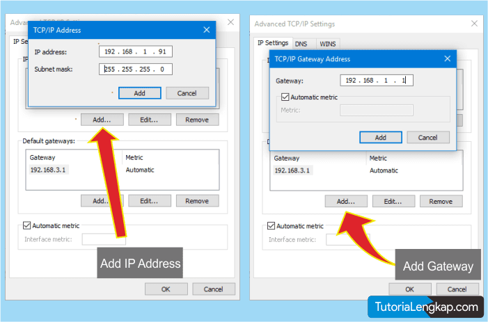 Cara Menambah IP Address dan Gateway pada WIndows
