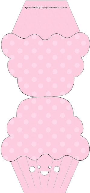 Tarjeta con forma de cupcake de Rosa con Lunares Rosa