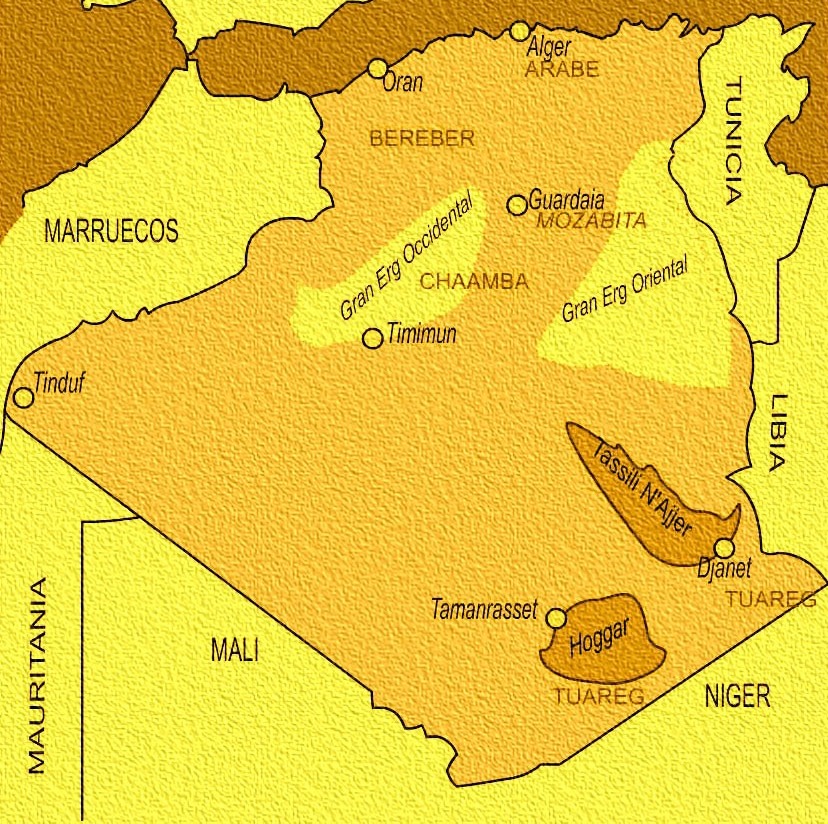 Mapa de ubicación de las cuevas de Tassili, en Argelia, África