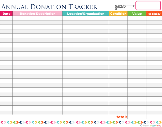 Donation tracker free printable, organizing