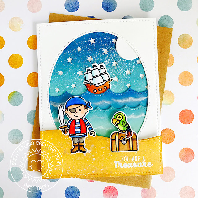 Sunny Studio Stamps: Pirate Pals Masculine Themed Pirate Card by Amy Yang