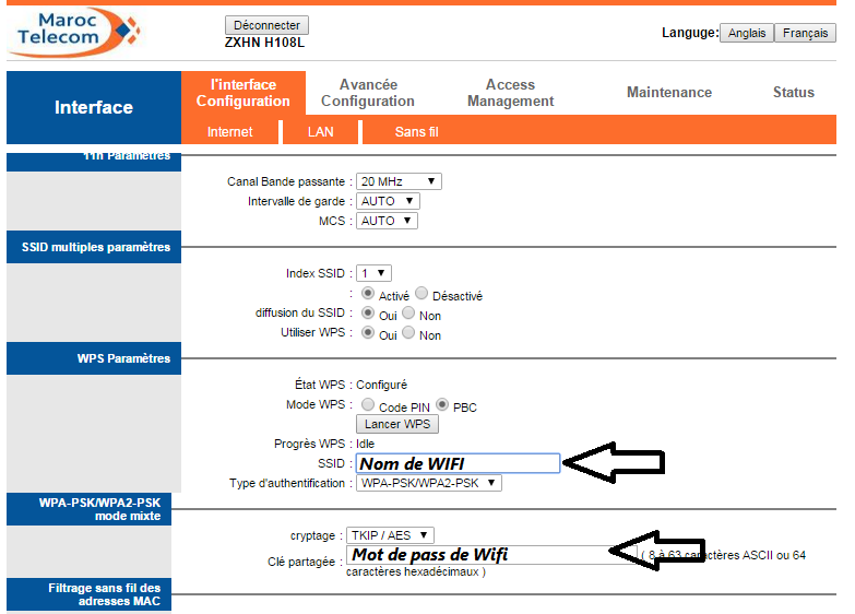 changer le nom de Wifi et le mot de pass routeur ZTE Maroc