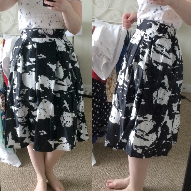 black white midi skirt, graphic, floral midi