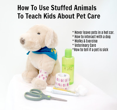 How to use stuffed animals to teach children about pet care & pet safety. #dogs #petcare #healthydogs #pethealth