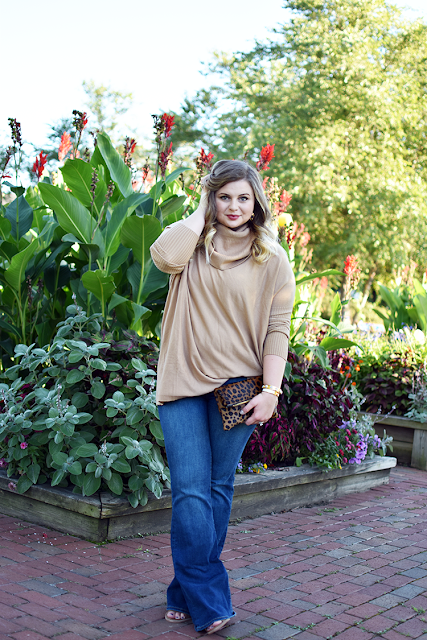 camel turtleneck sweater tunic flare jeans old navy nordstrom madly yours collection leopard calf hair clutch margaret elizabeth jewelry earrings 10 stone bangle hermes clic h bracelet dolce vita open toed booties target shoes