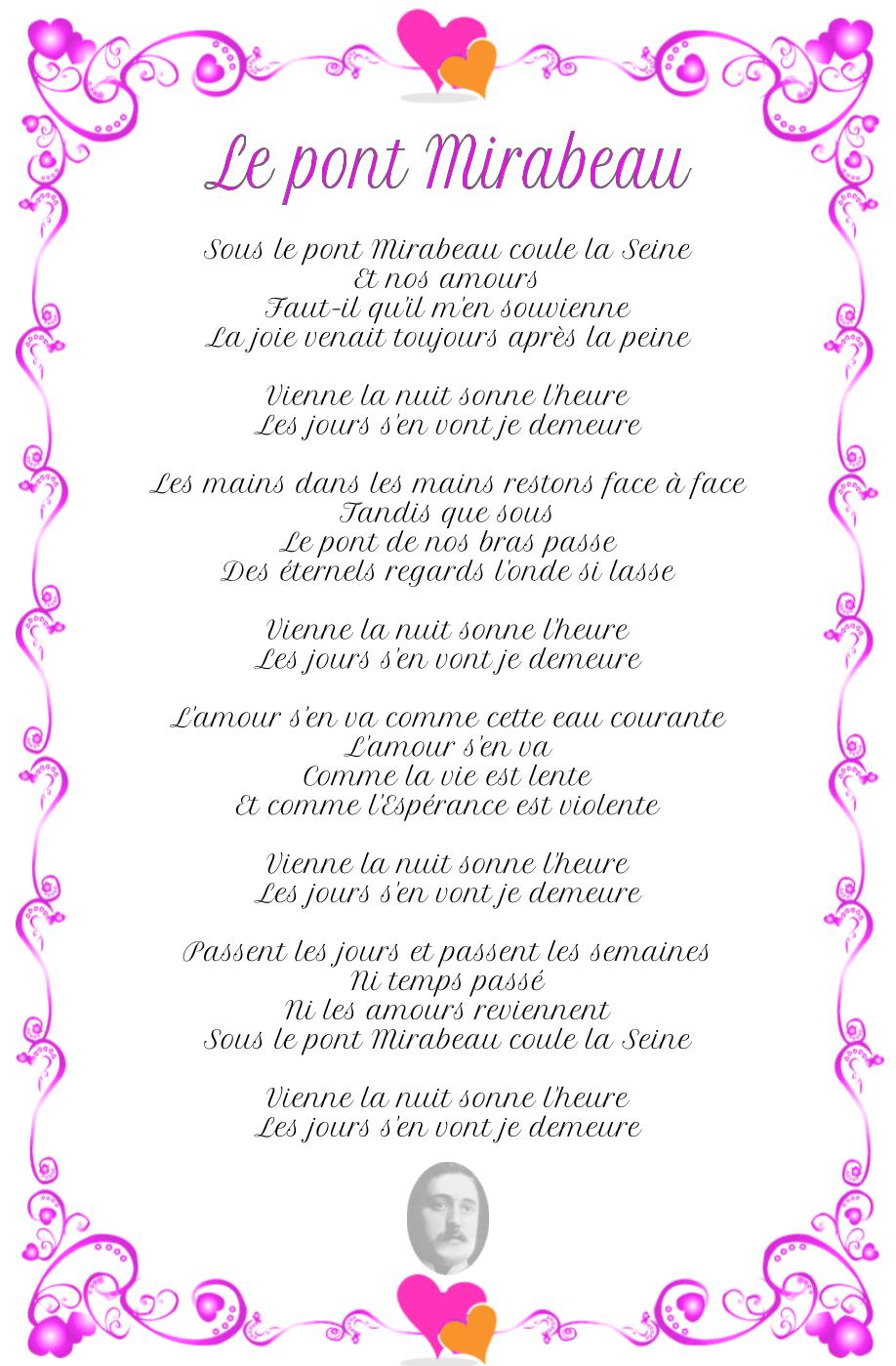 Le Pont Mirabeau, poème de Guillaume Apollinaire