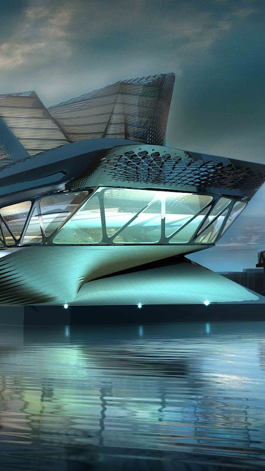 Glass Futuristic Building Water  Android Best Wallpaper