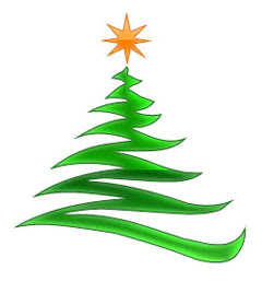 Yellow Christmas star decorated on green Christmas tree graphic image
