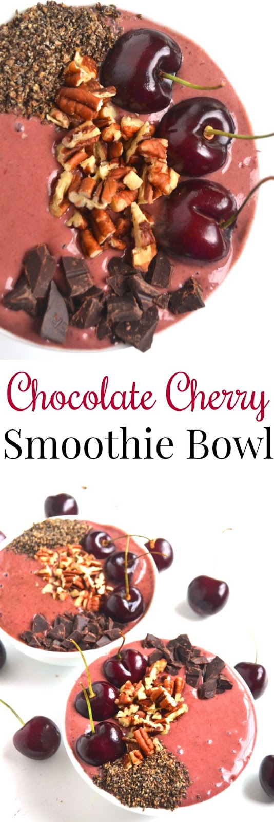 Chocolate Cherry Smoothie Bowls take 5 minutes to make and are the perfect breakfast, snack or dessert. Loaded with cherries, cocoa, banana and cherry yogurt and topped with fun toppings! www.nutritionistreviews.com