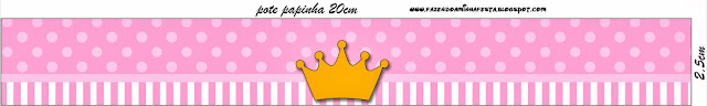 Corona Dorada en Fondo Rosa con Lunares y Rayas: Etiquetas para Candy Bar para Descargar Gratis.