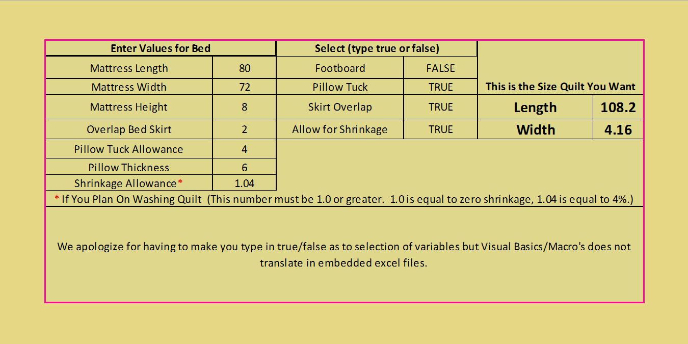 Camlyn Quilts Interactive Bed Quilt Sizing Calculator
