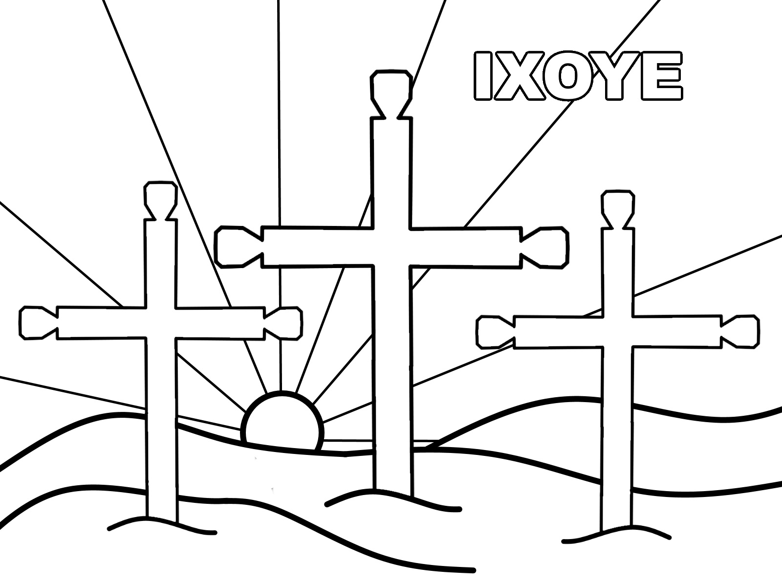 Three Crosses On A Hill Page Coloring Pages