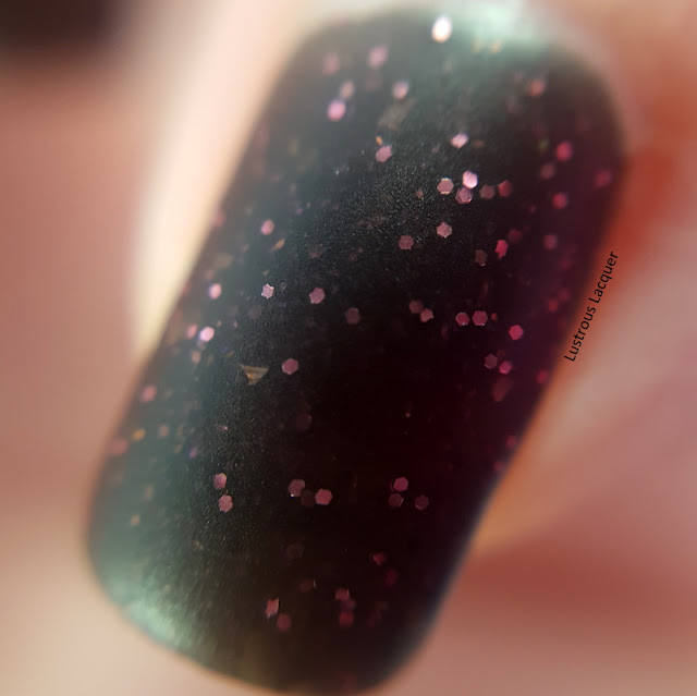 Black matte nail polish with pink glitter and shimmer from the As You Wish Trio Valentines collection 2018