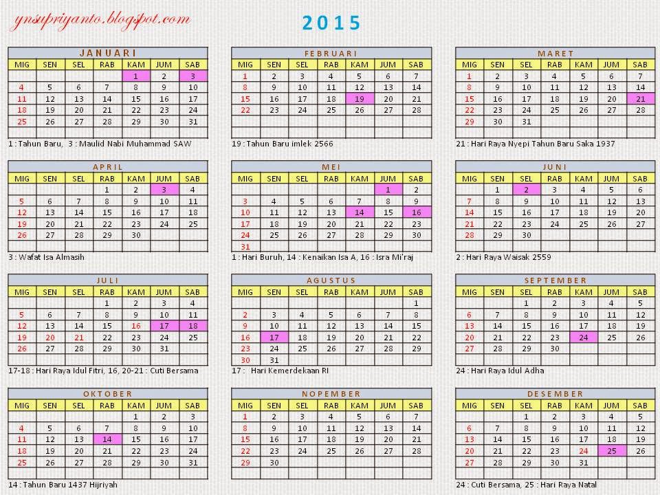 Yuni Supriyanto Blog: Kalender 2015