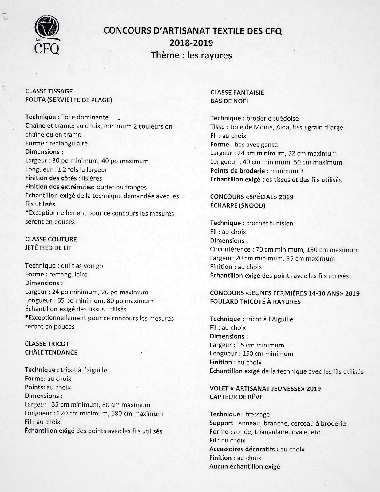 Cercle De Fermieres L Annonciation Concours D Artisanat Textile