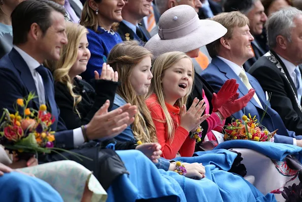 King Willem-Alexander, Queen Maxima, Princess Amalia, Princess Alexia and Princess Ariane, Princess Laurentien, Pieter van Vollenhoven, Prince Maurits and Prince Constantijn attend the 2016 Kings Day celebration in Zwolle