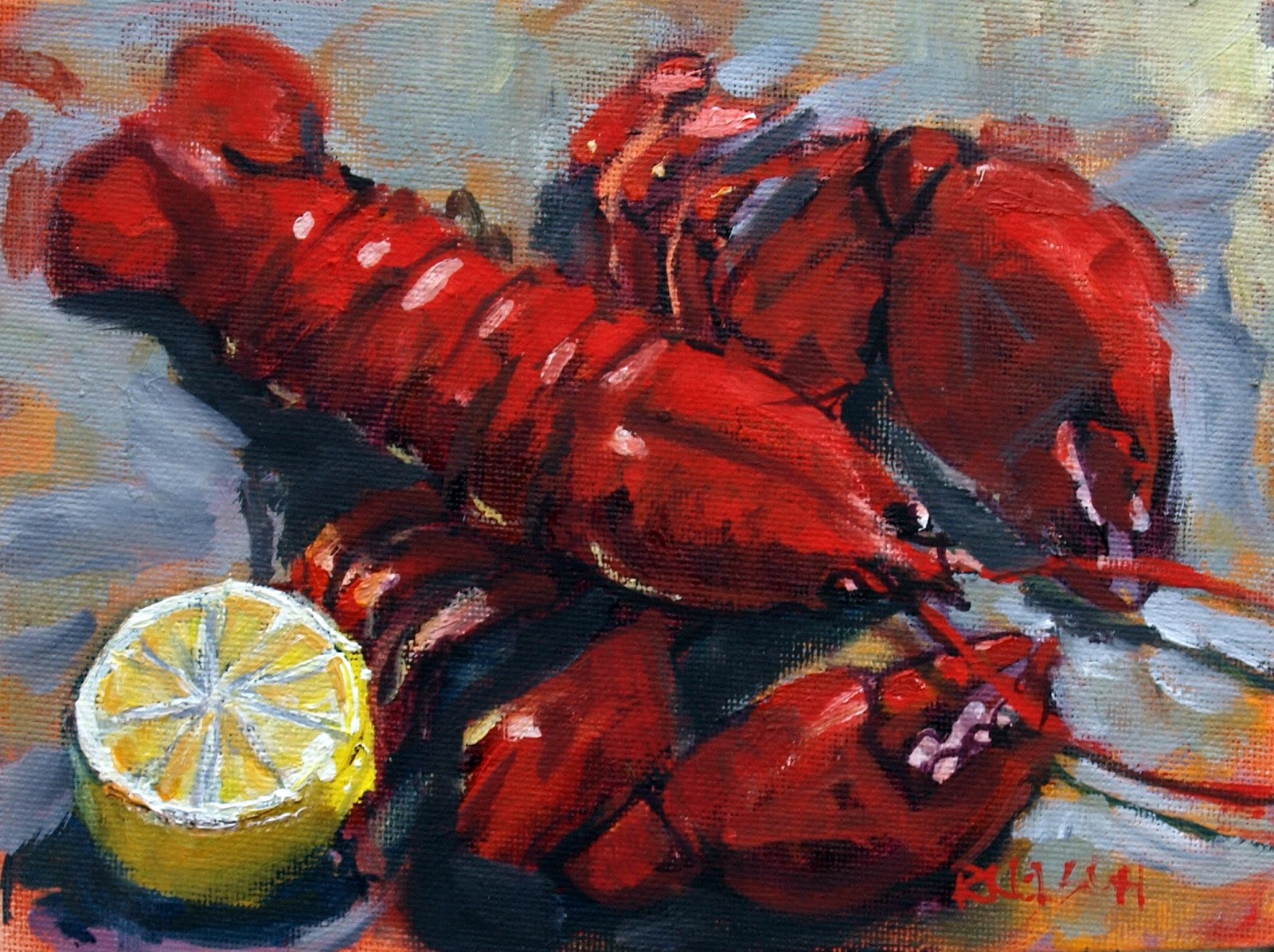 Rick Nilson's Paintings Lobster with Lemon (SOLD)